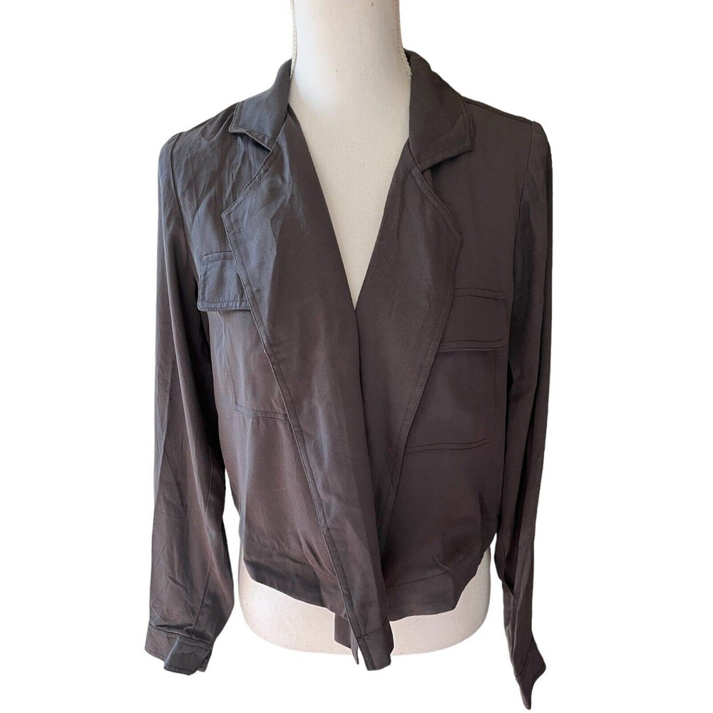 NWT Laurie Felt Dark Gray Tencel Open Front Oversized Cropped Blazer Sz XS - Picture 2 of 7